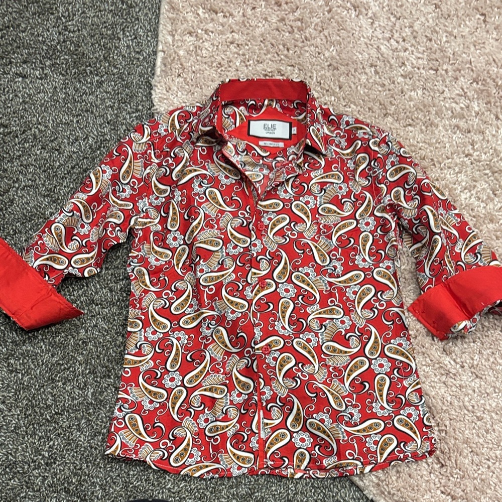 Boys Elegant Red Paisley Dress Shirt